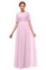 ColsBM Ansley Baby Pink Bridesmaid Dresses Modest Lace Jewel A-line Elbow Length Sleeve Zip up