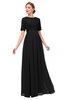 ColsBM Ansley Black Bridesmaid Dresses Modest Lace Jewel A-line Elbow Length Sleeve Zip up