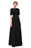 ColsBM Ansley Black Bridesmaid Dresses Modest Lace Jewel A-line Elbow Length Sleeve Zip up
