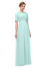 ColsBM Ansley Blue Glass Bridesmaid Dresses Modest Lace Jewel A-line Elbow Length Sleeve Zip up