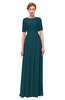 ColsBM Ansley Blue Green Bridesmaid Dresses Modest Lace Jewel A-line Elbow Length Sleeve Zip up
