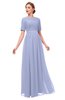 ColsBM Ansley Blue Heron Bridesmaid Dresses Modest Lace Jewel A-line Elbow Length Sleeve Zip up