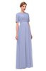 ColsBM Ansley Blue Heron Bridesmaid Dresses Modest Lace Jewel A-line Elbow Length Sleeve Zip up