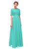 ColsBM Ansley Blue Turquoise Bridesmaid Dresses Modest Lace Jewel A-line Elbow Length Sleeve Zip up
