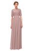 ColsBM Ansley Blush Pink Bridesmaid Dresses Modest Lace Jewel A-line Elbow Length Sleeve Zip up