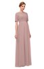 ColsBM Ansley Blush Pink Bridesmaid Dresses Modest Lace Jewel A-line Elbow Length Sleeve Zip up