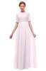 ColsBM Ansley Blush Bridesmaid Dresses Modest Lace Jewel A-line Elbow Length Sleeve Zip up