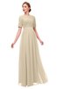 ColsBM Ansley Champagne Bridesmaid Dresses Modest Lace Jewel A-line Elbow Length Sleeve Zip up