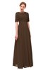 ColsBM Ansley Chocolate Brown Bridesmaid Dresses Modest Lace Jewel A-line Elbow Length Sleeve Zip up