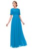 ColsBM Ansley Cornflower Blue Bridesmaid Dresses Modest Lace Jewel A-line Elbow Length Sleeve Zip up