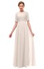 ColsBM Ansley Cream Pink Bridesmaid Dresses Modest Lace Jewel A-line Elbow Length Sleeve Zip up