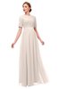 ColsBM Ansley Cream Pink Bridesmaid Dresses Modest Lace Jewel A-line Elbow Length Sleeve Zip up