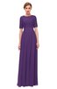ColsBM Ansley Dark Purple Bridesmaid Dresses Modest Lace Jewel A-line Elbow Length Sleeve Zip up