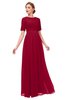 ColsBM Ansley Dark Red Bridesmaid Dresses Modest Lace Jewel A-line Elbow Length Sleeve Zip up