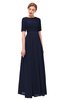ColsBM Ansley Dark Sapphire Bridesmaid Dresses Modest Lace Jewel A-line Elbow Length Sleeve Zip up