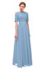 ColsBM Ansley Dusty Blue Bridesmaid Dresses Modest Lace Jewel A-line Elbow Length Sleeve Zip up
