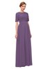 ColsBM Ansley Eggplant Bridesmaid Dresses Modest Lace Jewel A-line Elbow Length Sleeve Zip up