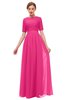 ColsBM Ansley Fandango Pink Bridesmaid Dresses Modest Lace Jewel A-line Elbow Length Sleeve Zip up
