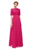 ColsBM Ansley Fuschia Bridesmaid Dresses Modest Lace Jewel A-line Elbow Length Sleeve Zip up