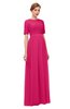 ColsBM Ansley Fuschia Bridesmaid Dresses Modest Lace Jewel A-line Elbow Length Sleeve Zip up