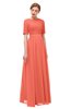 ColsBM Ansley Fusion Coral Bridesmaid Dresses Modest Lace Jewel A-line Elbow Length Sleeve Zip up