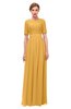 ColsBM Ansley Golden Cream Bridesmaid Dresses Modest Lace Jewel A-line Elbow Length Sleeve Zip up
