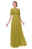 ColsBM Ansley Golden Olive Bridesmaid Dresses Modest Lace Jewel A-line Elbow Length Sleeve Zip up
