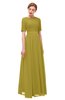 ColsBM Ansley Golden Olive Bridesmaid Dresses Modest Lace Jewel A-line Elbow Length Sleeve Zip up