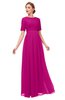 ColsBM Ansley Hot Pink Bridesmaid Dresses Modest Lace Jewel A-line Elbow Length Sleeve Zip up