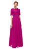 ColsBM Ansley Hot Pink Bridesmaid Dresses Modest Lace Jewel A-line Elbow Length Sleeve Zip up