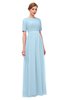 ColsBM Ansley Ice Blue Bridesmaid Dresses Modest Lace Jewel A-line Elbow Length Sleeve Zip up