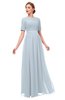 ColsBM Ansley Illusion Blue Bridesmaid Dresses Modest Lace Jewel A-line Elbow Length Sleeve Zip up