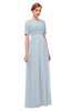 ColsBM Ansley Illusion Blue Bridesmaid Dresses Modest Lace Jewel A-line Elbow Length Sleeve Zip up
