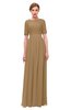 ColsBM Ansley Indian Tan Bridesmaid Dresses Modest Lace Jewel A-line Elbow Length Sleeve Zip up