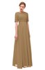 ColsBM Ansley Indian Tan Bridesmaid Dresses Modest Lace Jewel A-line Elbow Length Sleeve Zip up