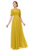 ColsBM Ansley Lemon Curry Bridesmaid Dresses Modest Lace Jewel A-line Elbow Length Sleeve Zip up