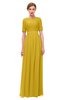 ColsBM Ansley Lemon Curry Bridesmaid Dresses Modest Lace Jewel A-line Elbow Length Sleeve Zip up