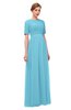 ColsBM Ansley Light Blue Bridesmaid Dresses Modest Lace Jewel A-line Elbow Length Sleeve Zip up