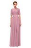 ColsBM Ansley Light Coral Bridesmaid Dresses Modest Lace Jewel A-line Elbow Length Sleeve Zip up