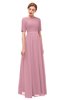 ColsBM Ansley Light Coral Bridesmaid Dresses Modest Lace Jewel A-line Elbow Length Sleeve Zip up