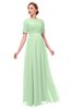 ColsBM Ansley Light Green Bridesmaid Dresses Modest Lace Jewel A-line Elbow Length Sleeve Zip up