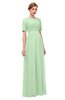 ColsBM Ansley Light Green Bridesmaid Dresses Modest Lace Jewel A-line Elbow Length Sleeve Zip up
