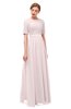 ColsBM Ansley Light Pink Bridesmaid Dresses Modest Lace Jewel A-line Elbow Length Sleeve Zip up