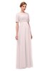 ColsBM Ansley Light Pink Bridesmaid Dresses Modest Lace Jewel A-line Elbow Length Sleeve Zip up