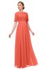 ColsBM Ansley Living Coral Bridesmaid Dresses Modest Lace Jewel A-line Elbow Length Sleeve Zip up