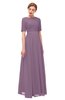 ColsBM Ansley Mauve Bridesmaid Dresses Modest Lace Jewel A-line Elbow Length Sleeve Zip up