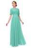 ColsBM Ansley Mint Green Bridesmaid Dresses Modest Lace Jewel A-line Elbow Length Sleeve Zip up