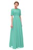 ColsBM Ansley Mint Green Bridesmaid Dresses Modest Lace Jewel A-line Elbow Length Sleeve Zip up