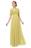 ColsBM Ansley Misted Yellow Bridesmaid Dresses Modest Lace Jewel A-line Elbow Length Sleeve Zip up
