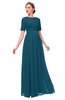 ColsBM Ansley Moroccan Blue Bridesmaid Dresses Modest Lace Jewel A-line Elbow Length Sleeve Zip up